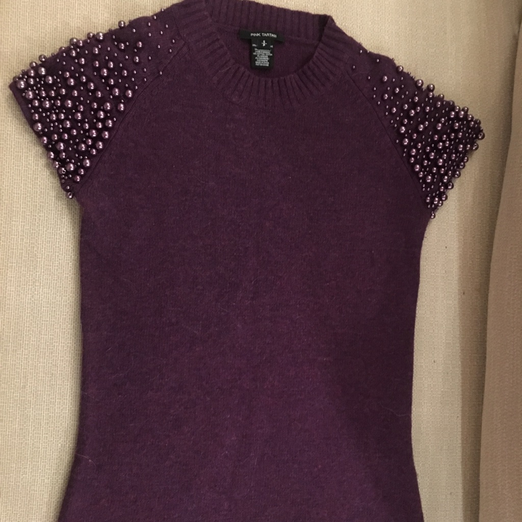 Pink Tartan Top With Pearls On Sleeves, Size Sl , Like A New